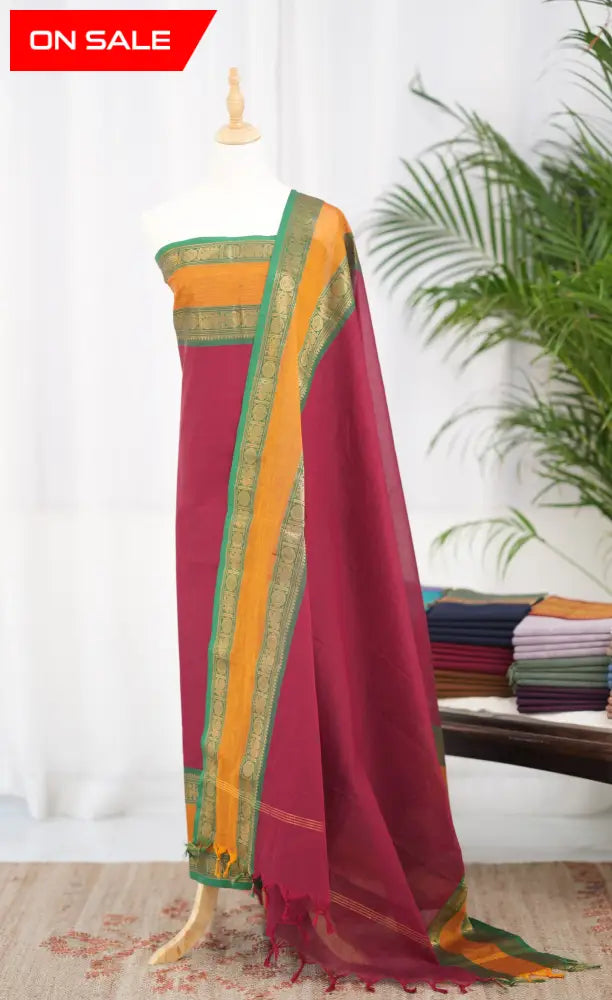 Swara Salwar - Maroon and Mustard Chettinad Cotton Unstitched Salwar salwar